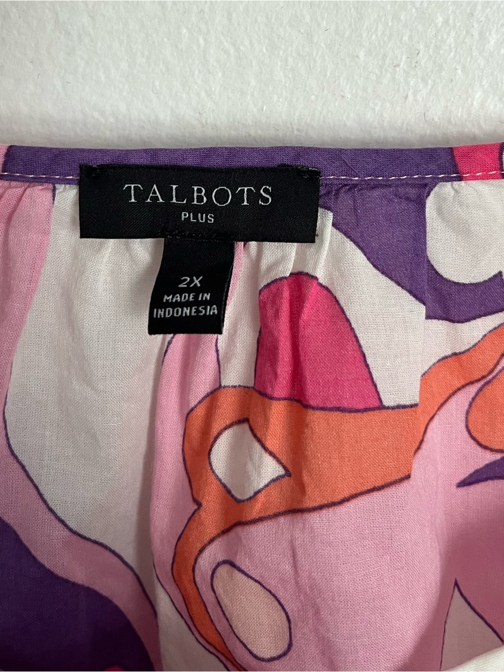 Talbots Gathered Tie Neck Top Abstract Floral Paisley Blouse 2X 70’s Boho - Picture 10 of 12